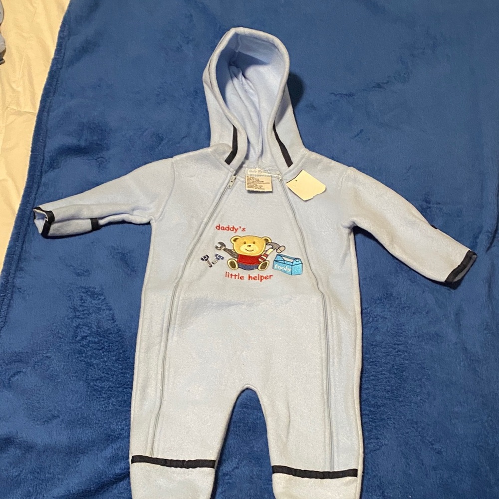 Adorable Blue Baby Footie with Bear Design (snowsuit)